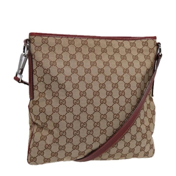 GUCCI GG Canvas Shoulder Bag Beige Silver 113013 Auth 89137 - Picture 1 of 16